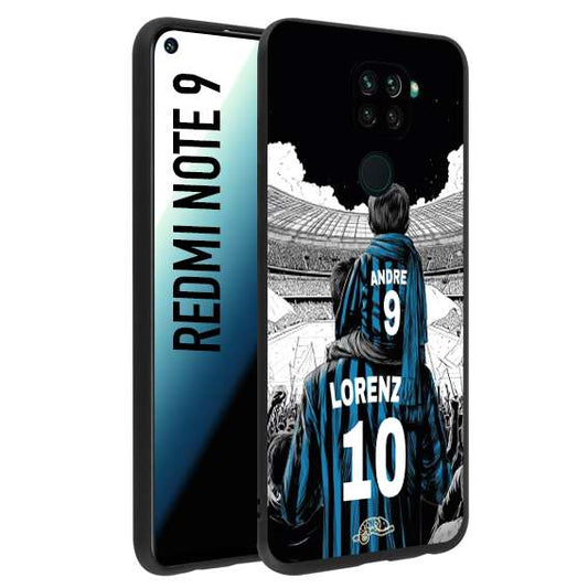 CUSTOMIZZA - Custodia cover nera morbida in tpu compatibile per Xiaomi Redmi Note 9 personalizzata calcio football padre e figlio calciatori nerazzurra