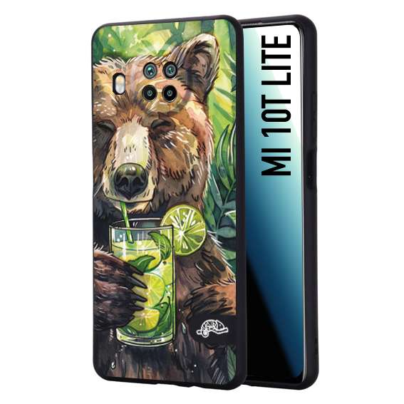 CUSTOMIZZA - Custodia cover nera morbida in tpu compatibile per Xiaomi Mi 10T LITE estate disegnata cocktails animali simpatici orso bear negroni