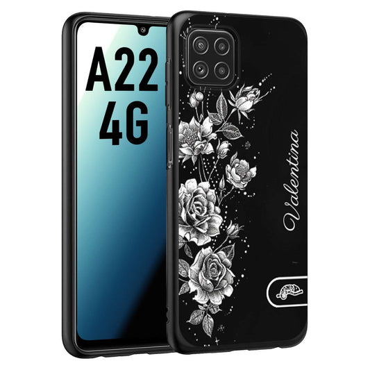 CUSTOMIZZA - Custodia cover nera morbida in tpu compatibile per Samsung A22 4G a rilievo soft touch personalizzata nome rose fiori donna