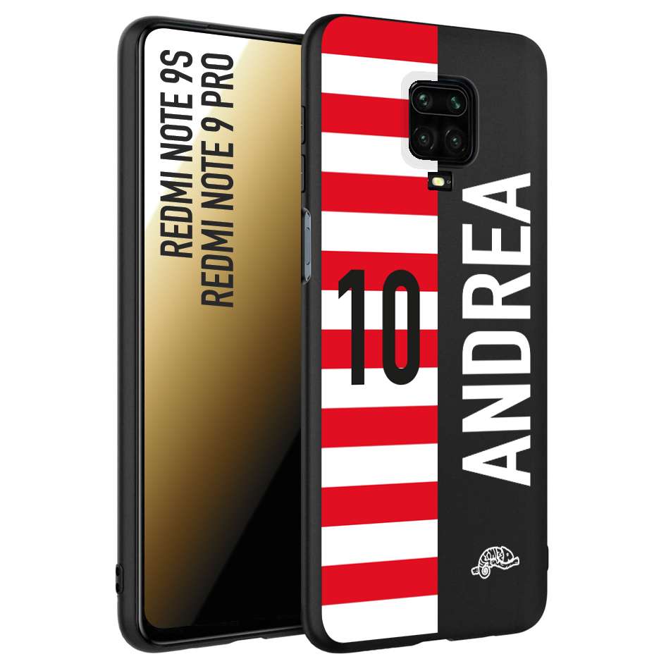 CUSTOMIZZA - Custodia cover nera morbida in tpu compatibile per Xiaomi Redmi Note 9S - Note 9 PRO personalizzata calcio football nome e numero calciatori bianco rossa