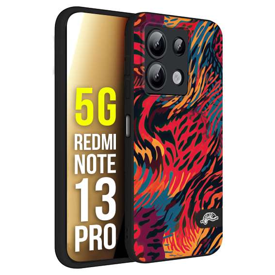 CUSTOMIZZA - Custodia cover nera morbida in tpu compatibile per Xiaomi Redmi Note 13 PRO 5G leopardato maculato tigrato colorata fiamme rossa blu arancione