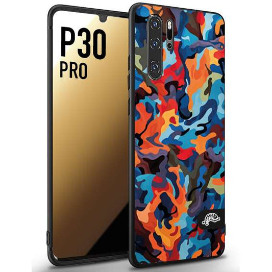 CUSTOMIZZA - Custodia cover nera morbida in tpu compatibile per Huawei P30 PRO camouflage mimetico militare moderno blu arancio rosso