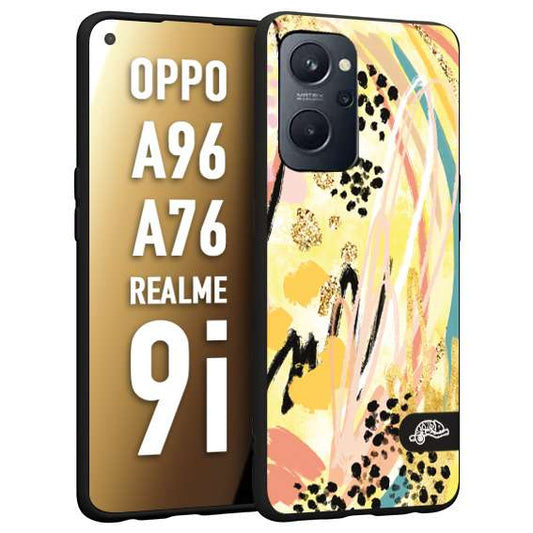 CUSTOMIZZA - Custodia cover nera morbida in tpu compatibile per Oppo Realme 9i - A96 - A76 astratti donna flower fantasia estate gialla rosa leopardata