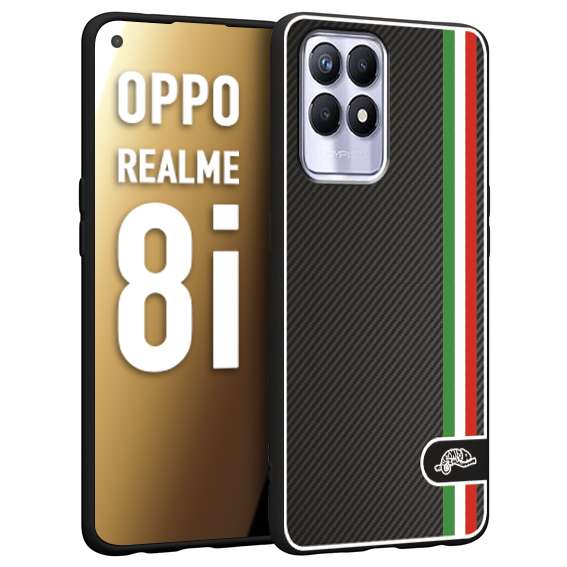 CUSTOMIZZA - Custodia cover nera morbida in tpu compatibile per Realme 8i effetto fibra di carbonio bandiera Italia made in Italy