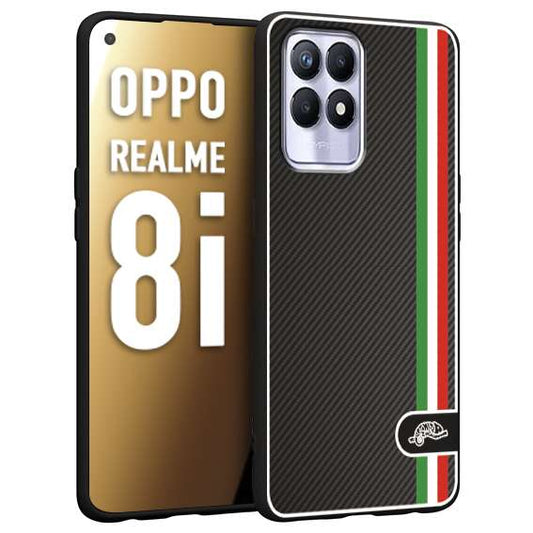 CUSTOMIZZA - Custodia cover nera morbida in tpu compatibile per Realme 8i effetto fibra di carbonio bandiera Italia made in Italy
