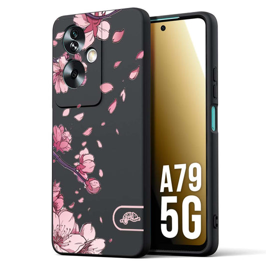 CUSTOMIZZA - Custodia cover nera morbida in tpu compatibile per Oppo A79 5G giapponese fiori di ciliegio in fiore a rilievo disegnata tattoo