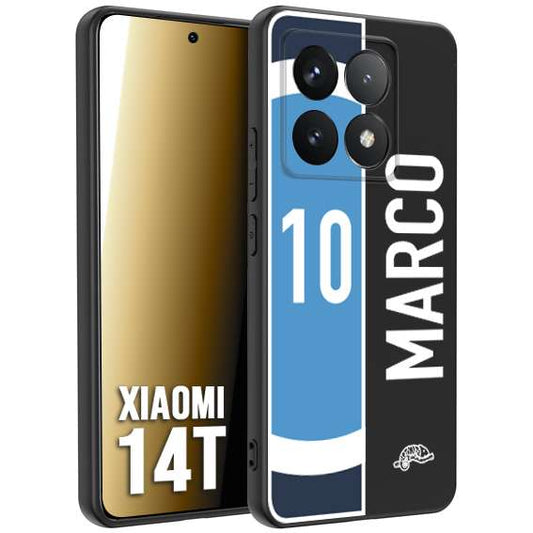CUSTOMIZZA - Custodia cover nera morbida in tpu compatibile per Xiaomi 14T personalizzata calcio football nome e numero calciatori biancoazzurri bianco celesti