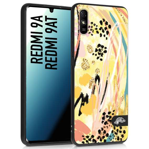 CUSTOMIZZA - Custodia cover nera morbida in tpu compatibile per Xiaomi Redmi 9A - 9AT astratti donna flower fantasia estate gialla rosa leopardata