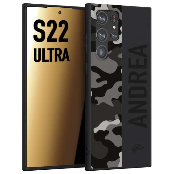 CUSTOMIZZA - Custodia cover nera morbida in tpu compatibile per Samsung S22 ULTRA camouflage mimetico militare personalizzata nome