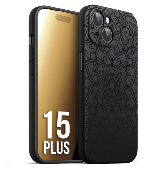 CUSTOMIZZA - Custodia cover nera morbida in tpu compatibile per iPhone 15 PLUS mandala nero fiore vedo non vedo donna