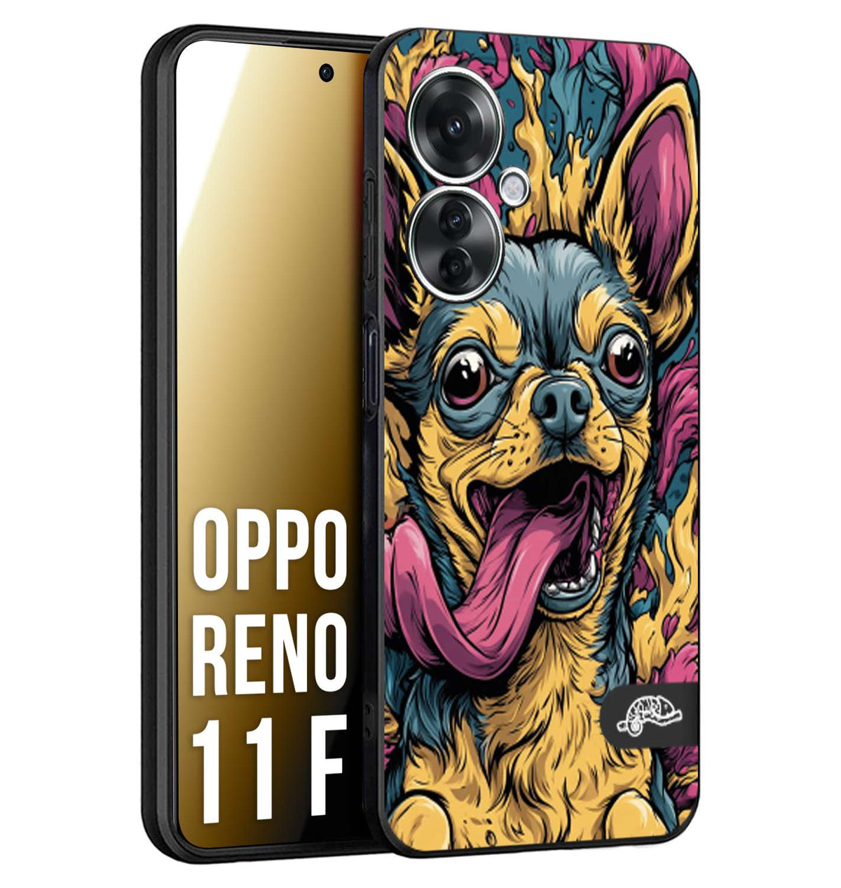 CUSTOMIZZA - Custodia cover nera morbida in tpu compatibile per Oppo Reno 11 F 5G Chihuahua illustrazione cane pop art cane street art cartone animato