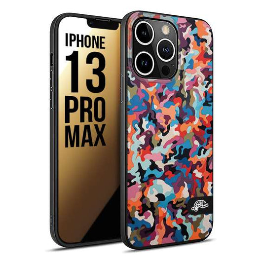 CUSTOMIZZA - Custodia cover nera morbida in tpu compatibile per iPhone 13 PRO MAX camouflage mimetico militare moderno blu arancio rosa