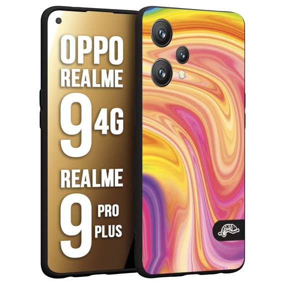 CUSTOMIZZA - Custodia cover nera morbida in tpu compatibile per Realme 9 4G - 9 PRO PLUS colorata fantasia vortice marmo onde rosa fucsia gialla