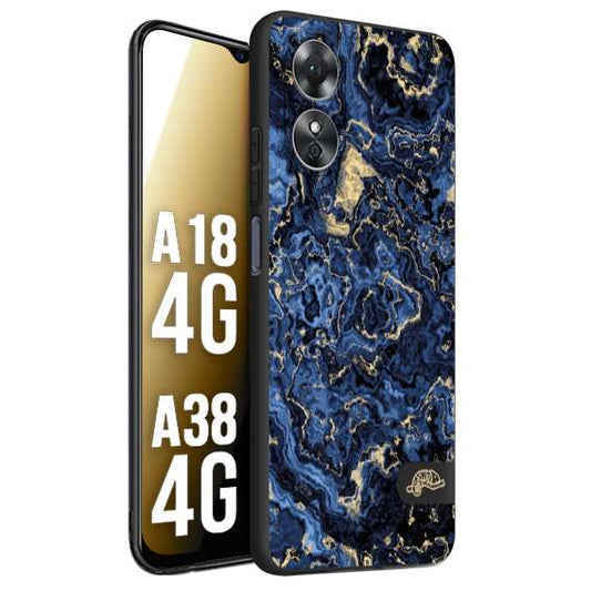 CUSTOMIZZA - Custodia cover nera morbida in tpu compatibile per Oppo A18 4G - A38 4G effetto marmo marble blu venature dorato psichedelico