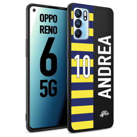 CUSTOMIZZA - Custodia cover nera morbida in tpu compatibile per Oppo Reno 6 5G personalizzata calcio football nome e numero calciatori giallo blu