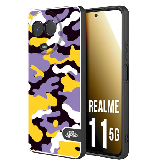 CUSTOMIZZA - Custodia cover nera morbida in tpu compatibile per Oppo Realme 11 5G camouflage mimetico militare viola lilla giallo