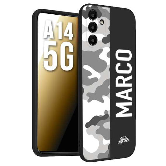 CUSTOMIZZA - Custodia cover nera morbida in tpu compatibile per Samsung A14 5G camouflage mimetico militare personalizzata nome bianco