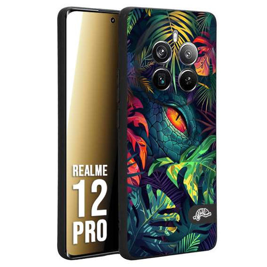 CUSTOMIZZA - Custodia cover nera morbida in tpu compatibile per Realme 12 PRO animali color giungla tropicale occhio di coccodrillo alligatore disegnato