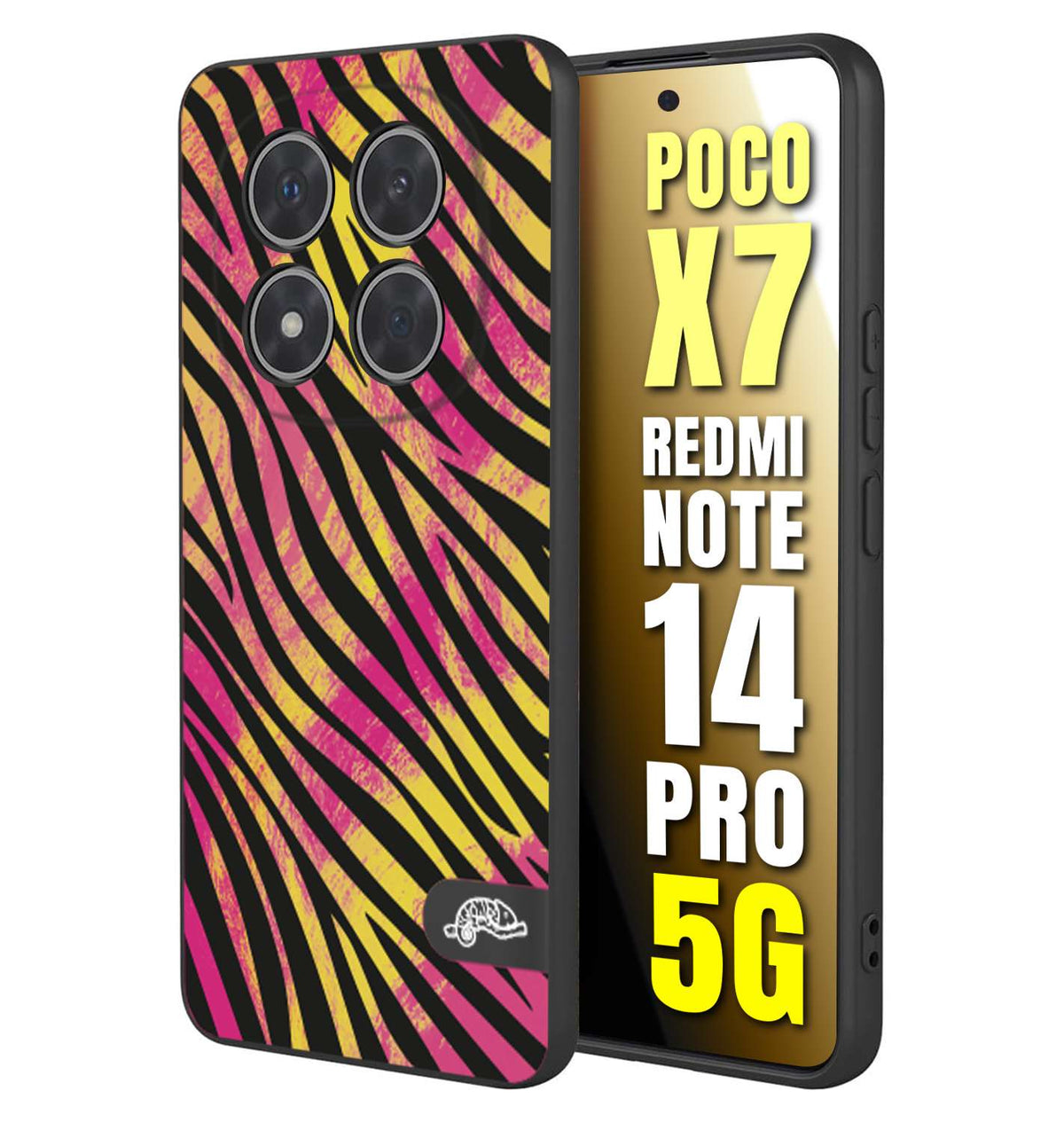 CUSTOMIZZA - Custodia cover nera morbida in tpu compatibile per Xiaomi Redmi Note 14 PRO 5G zebrata maculata a rilievo soft touch donna fucsia gialla