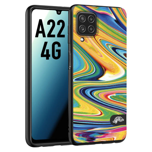 CUSTOMIZZA - Custodia cover nera morbida in tpu compatibile per Samsung A22 4G colorata fantasia vortice marmo arcobaleno gialla verde blu