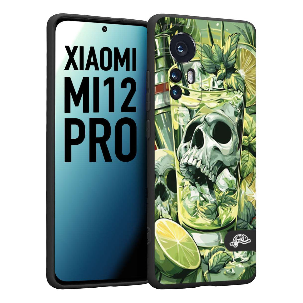 CUSTOMIZZA - Custodia cover nera morbida in tpu compatibile per Xiaomi 12 PRO Mojito cocktail teschio illustrazione drink lime menta ghiacci tropicale street art
