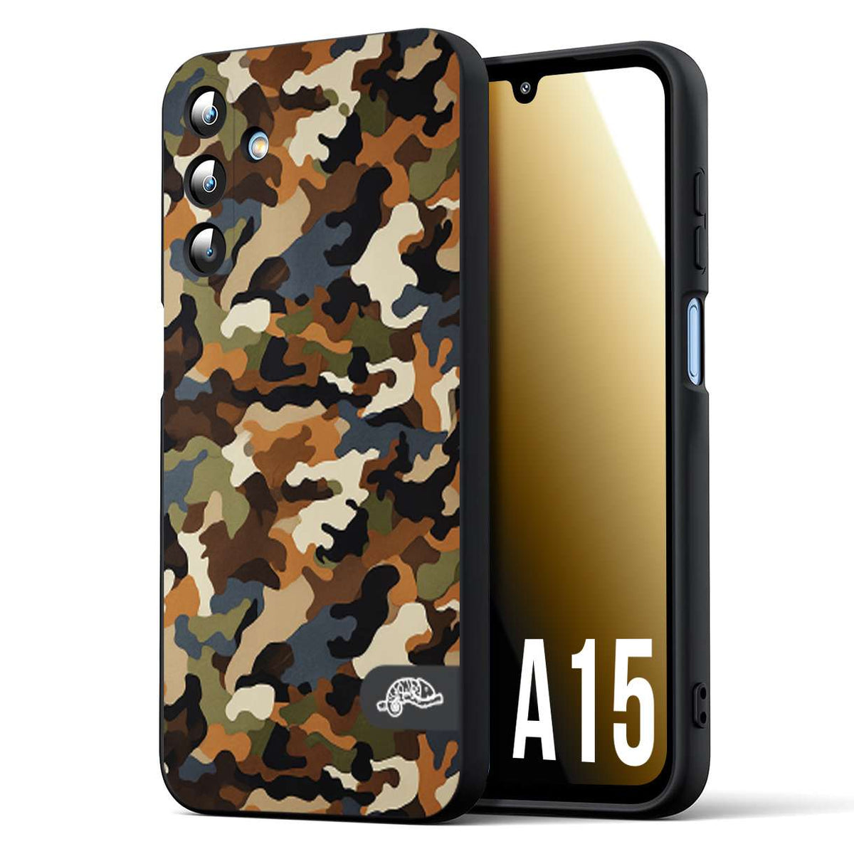 CUSTOMIZZA - Custodia cover nera morbida in tpu compatibile per Samsung A15 5G camouflage mimetico militare moderno blu marrone beige