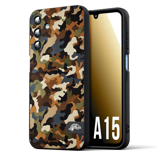 CUSTOMIZZA - Custodia cover nera morbida in tpu compatibile per Samsung A15 5G camouflage mimetico militare moderno blu marrone beige