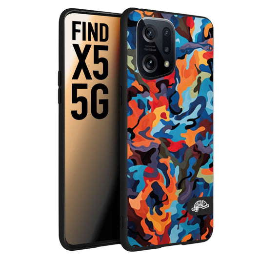 CUSTOMIZZA - Custodia cover nera morbida in tpu compatibile per Oppo Find X5 camouflage mimetico militare moderno blu arancio rosso