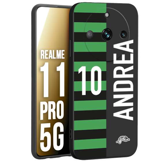 CUSTOMIZZA - Custodia cover nera morbida in tpu compatibile per Realme 11 PRO 5G personalizzata calcio football nome e numero calciatori neroverde