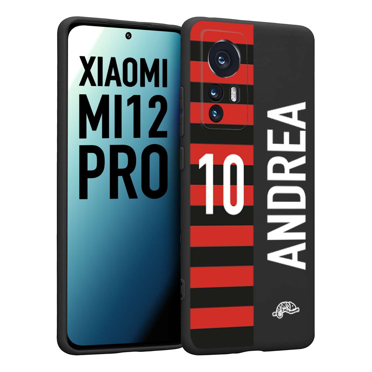CUSTOMIZZA - Custodia cover nera morbida in tpu compatibile per Xiaomi 12 PRO personalizzata calcio football nome e numero calciatori rossonera