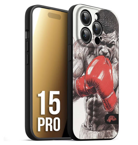 CUSTOMIZZA - Custodia cover nera morbida in tpu compatibile per iPhone 15 PRO pugilato pugili disegno tattoo guantoni box pesi massimi gancio