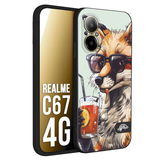 CUSTOMIZZA - Custodia cover nera morbida in tpu compatibile per Realme C67 4G estate disegnata cocktails animali simpatici fox volpe negroni
