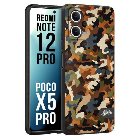 CUSTOMIZZA - Custodia cover nera morbida in tpu compatibile per Xiaomi Redmi Note 12 PRO - POCO X5 PRO camouflage mimetico militare moderno blu marrone beige