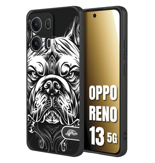 CUSTOMIZZA - Custodia cover nera morbida in tpu compatibile per Oppo Reno 13 5G bulldog bianco a rilievo disegnato tattoo tatuaggio
