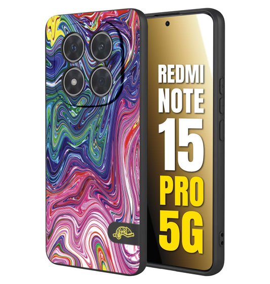 CUSTOMIZZA - Custodia cover nera morbida in tpu compatibile per Xiaomi Redmi Note 15 PRO 5G colorata fantasia vortice marmo arcobaleno rosa blu fucsia