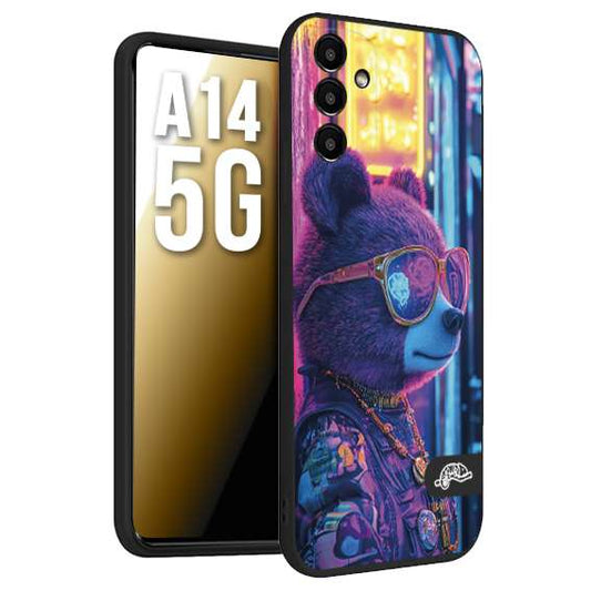CUSTOMIZZA - Custodia cover nera morbida in tpu compatibile per Samsung A14 5G animali cyberpunk orsetto orso street bear fucsia blu night