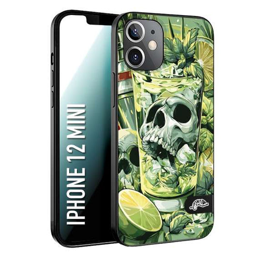 CUSTOMIZZA - Custodia cover nera morbida in tpu compatibile per iPhone 12 MINI Mojito cocktail teschio illustrazione drink lime menta ghiacci tropicale street art