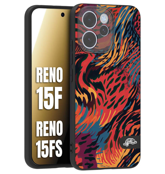 CUSTOMIZZA - Custodia cover nera morbida in tpu compatibile per Oppo Reno 15 F - Reno 15 FS leopardato maculato tigrato colorata fiamme rossa blu arancione