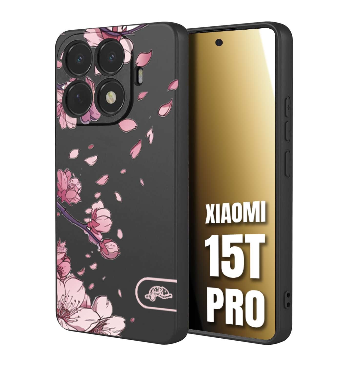 CUSTOMIZZA - Custodia cover nera morbida in tpu compatibile per Xiaomi 15T PRO giapponese fiori di ciliegio in fiore a rilievo disegnata tattoo