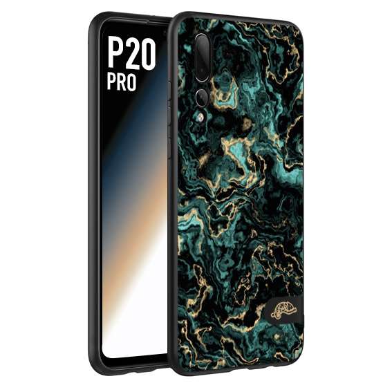 CUSTOMIZZA - Custodia cover nera morbida in tpu compatibile per Huawei P20 PRO effetto marmo marble verde green venature dorato pietra