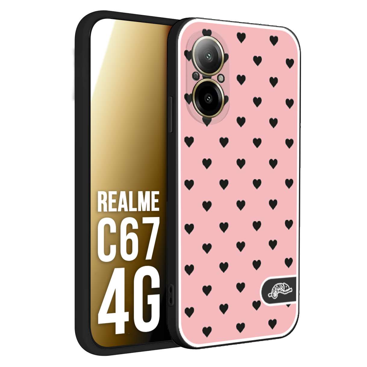 CUSTOMIZZA - Custodia cover nera morbida in tpu compatibile per Oppo C67 4G cuori pois rosa donna pin up vintage