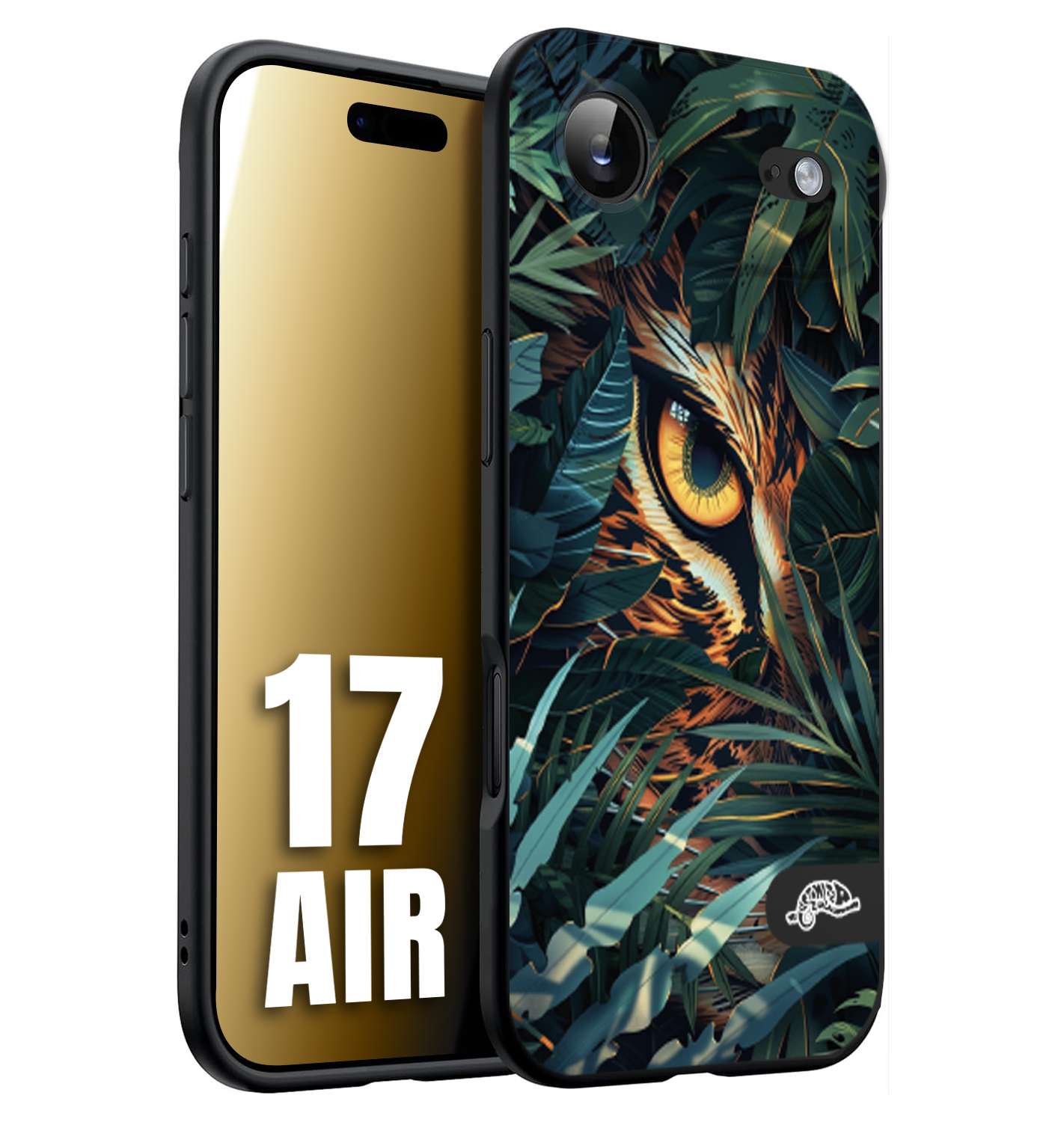 CUSTOMIZZA - Custodia cover nera morbida in tpu compatibile per iPhone 17 AIR animali color giungla tropicale occhio di giaguaro felino disegnato