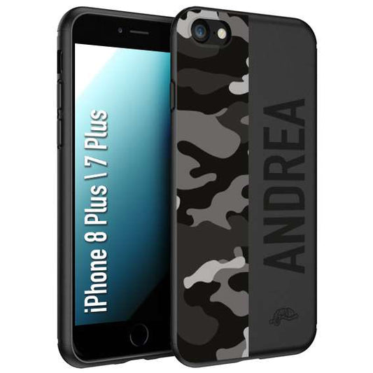 CUSTOMIZZA - Custodia cover nera morbida in tpu compatibile per iPhone 7 PLUS - 8 plus camouflage mimetico militare personalizzata nome
