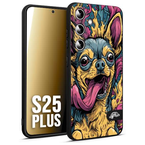 CUSTOMIZZA - Custodia cover nera morbida in tpu compatibile per Samsung S25 PLUS Chihuahua illustrazione cane pop art cane street art cartone animato
