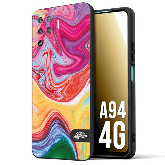 CUSTOMIZZA - Custodia cover nera morbida in tpu compatibile per Oppo A94 4G colorata fantasia vortice marmo onde verde fucsia gialla