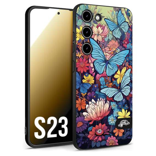 CUSTOMIZZA - Custodia cover nera morbida in tpu compatibile per Samsung S23 farfalle butterfly moderno donna disegnate gialla blu rosa