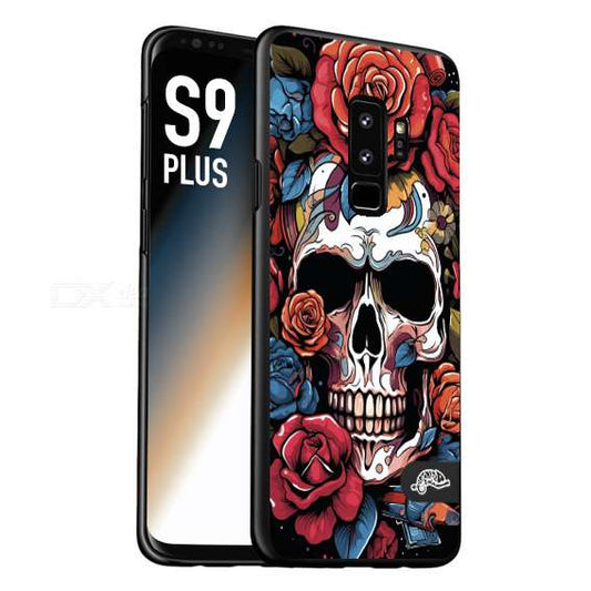 CUSTOMIZZA - Custodia cover nera morbida in tpu compatibile per Samsung S9 PLUS teschio skull flowers fiori rose rosse tattoo disegnato