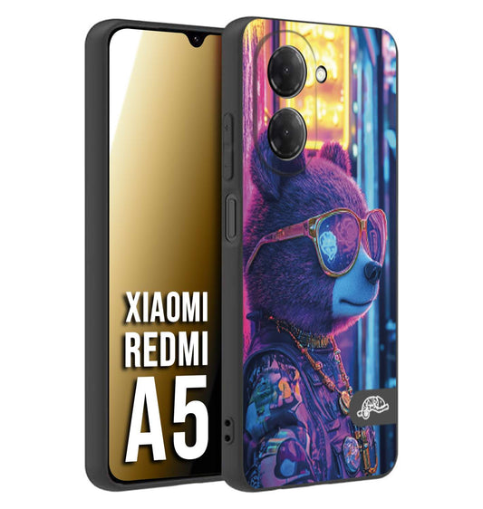 CUSTOMIZZA - Custodia cover nera morbida in tpu compatibile per Xiaomi Redmi A5 animali cyberpunk orsetto orso street bear fucsia blu night