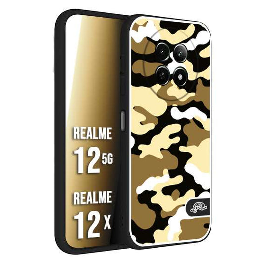 CUSTOMIZZA - Custodia cover nera morbida in tpu compatibile per Realme 12 5G - 12X camouflage mimetico militare giallo desert brown