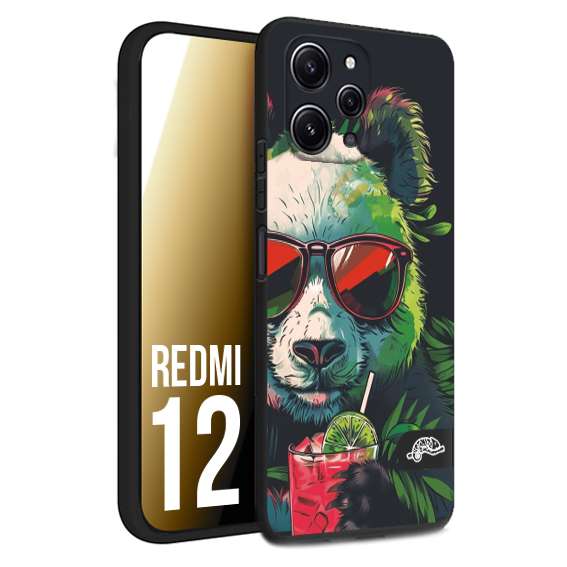 CUSTOMIZZA - Custodia cover nera morbida in tpu compatibile per Xiaomi Redmi 12 estate disegnata cocktails animali simpatici panda mojito